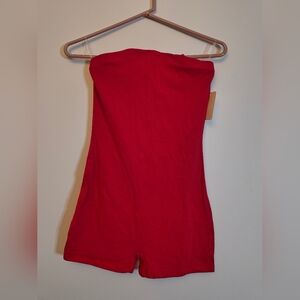 Red Strapless Shorty Romper